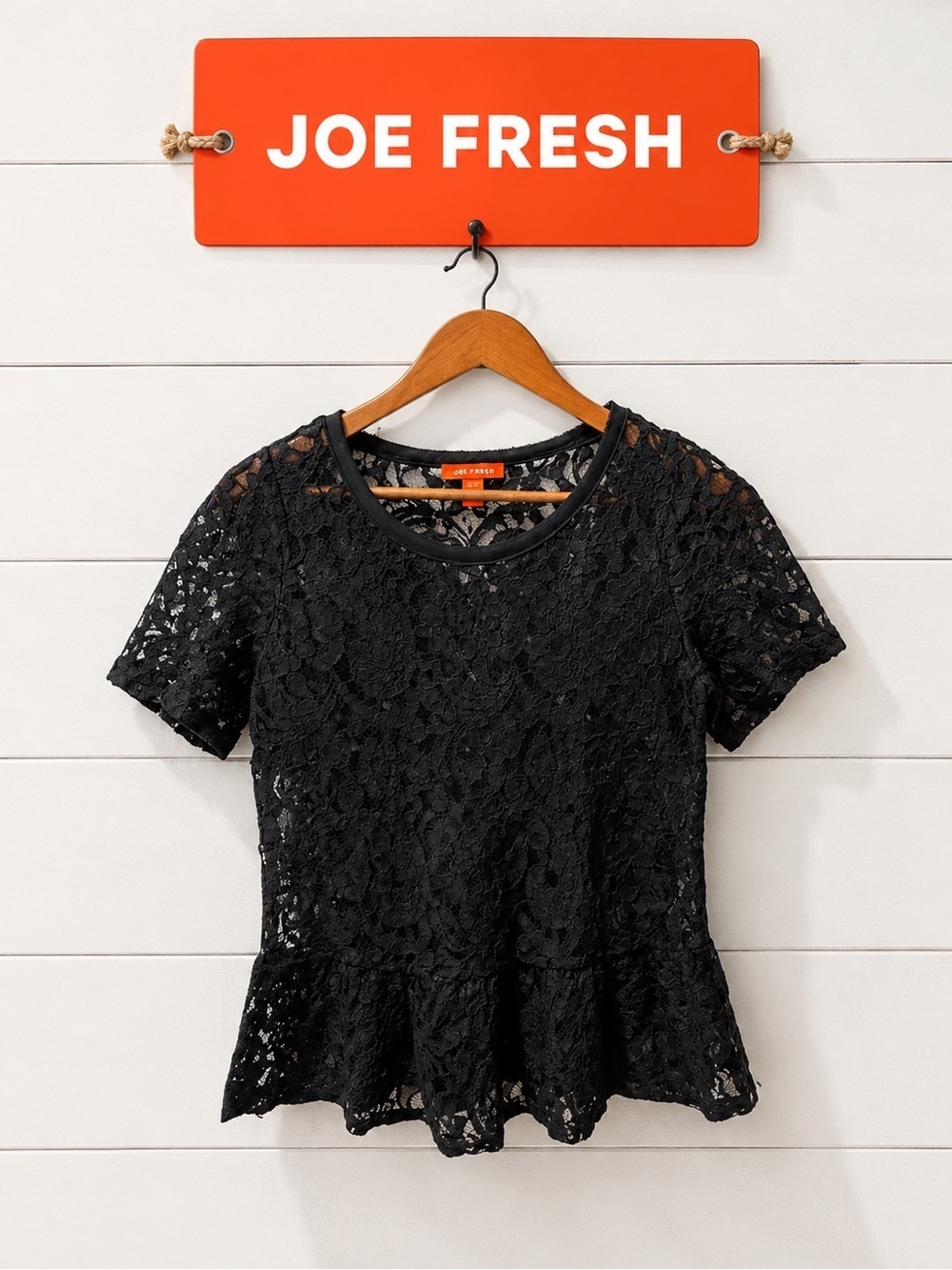 JOE FRESH Black Lace Peplum Top Size XS